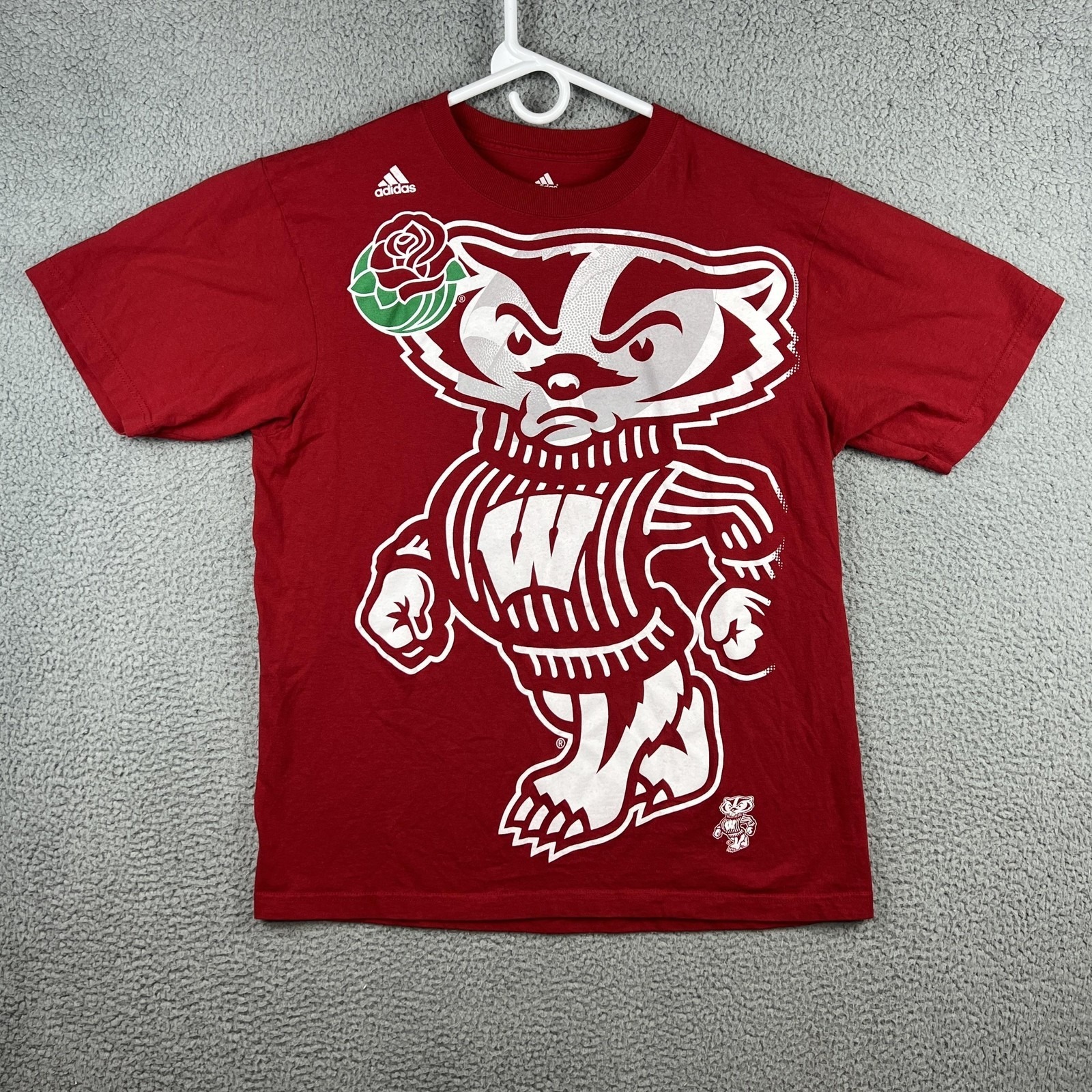 Wisconsin Badgers Shirt Mens Large Red Ncaa Football Adidas Bucky Rose Bowl